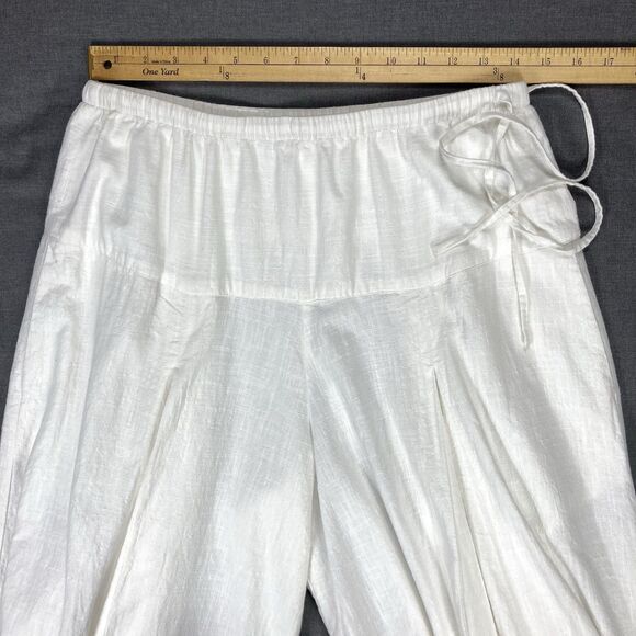Lagenlook Linen Wide Leg Pants Womens L White Asymmetrical Parachute Boho Summer - Picture 10 of 14